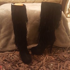 Shoe Dazzle Black Fringe Boot Size 8.5